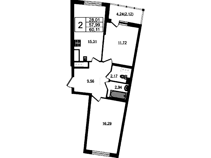 2-комнатная квартира 60.11 м², 18/22 эт., ЖК «Левитан»