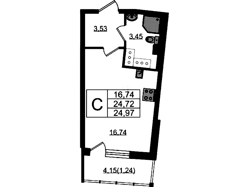 Квартира студия 24.97 м², 19/22 эт., ЖК «Левитан»