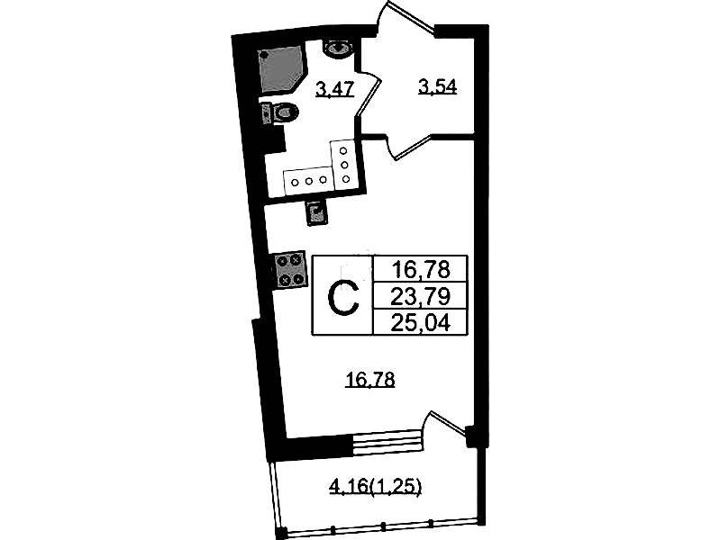 Квартира студия 25.04 м², 19/22 эт., ЖК «Левитан»