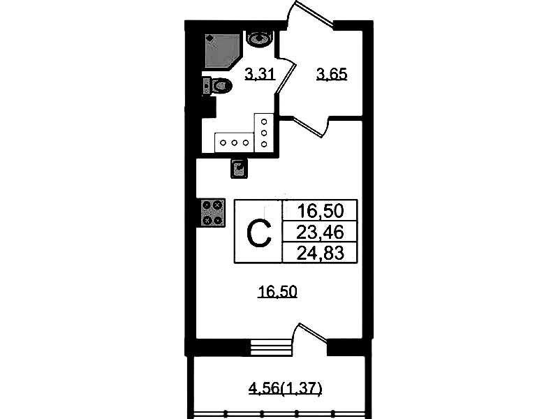 Квартира студия 24.83 м², 21/22 эт., ЖК «Левитан»