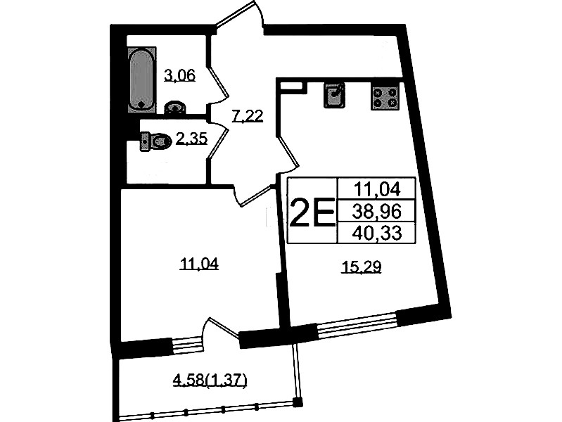 1-комнатная квартира 40.33 м², 2/22 эт., ЖК «Левитан»
