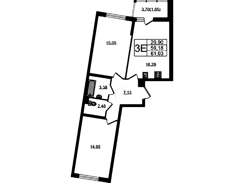 2-комнатная квартира 61.03 м², 2/22 эт., ЖК «Левитан»