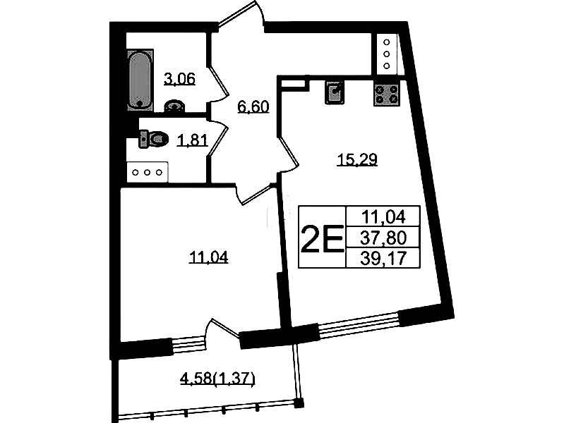 1-комнатная квартира 39.17 м², 3/22 эт., ЖК «Левитан»