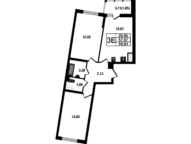 2-комнатная квартира 59.83 м², 9/22 эт., ЖК «Левитан»
