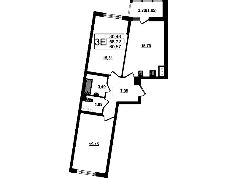 2-комнатная квартира 60.57 м², 13/22 эт., ЖК «Левитан»
