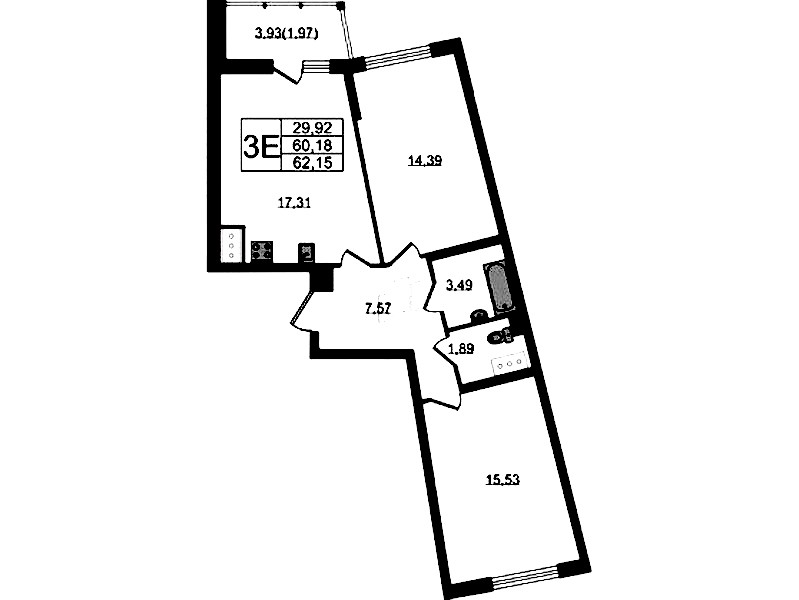 2-комнатная квартира 62.15 м², 16/22 эт., ЖК «Левитан»