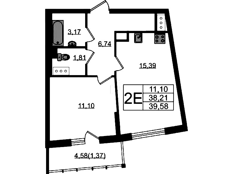 1-комнатная квартира 39.58 м², 18/22 эт., ЖК «Левитан»