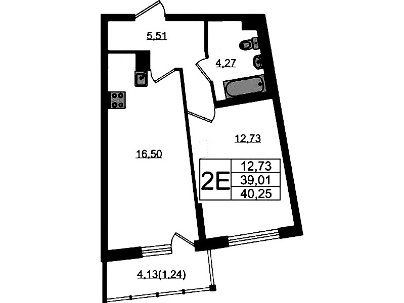1-комнатная квартира 40.25 м², 2/22 эт., ЖК «Левитан»