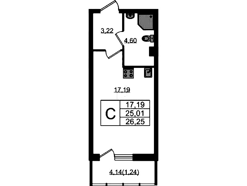 Квартира студия 26.25 м², 2/22 эт., ЖК «Левитан»