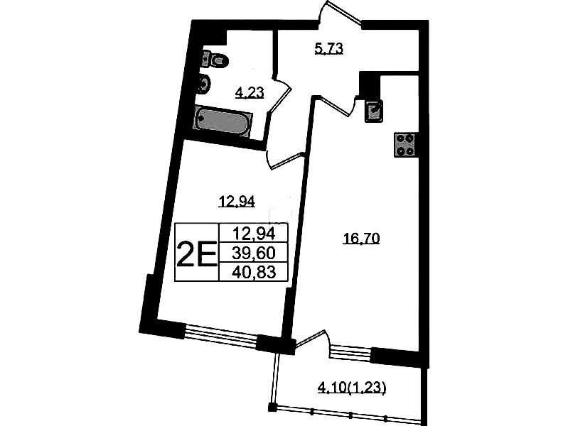 1-комнатная квартира 40.83 м², 2/22 эт., ЖК «Левитан»