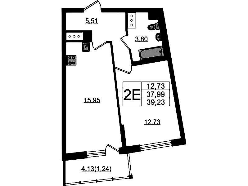 1-комнатная квартира 39.23 м², 6/22 эт., ЖК «Левитан»