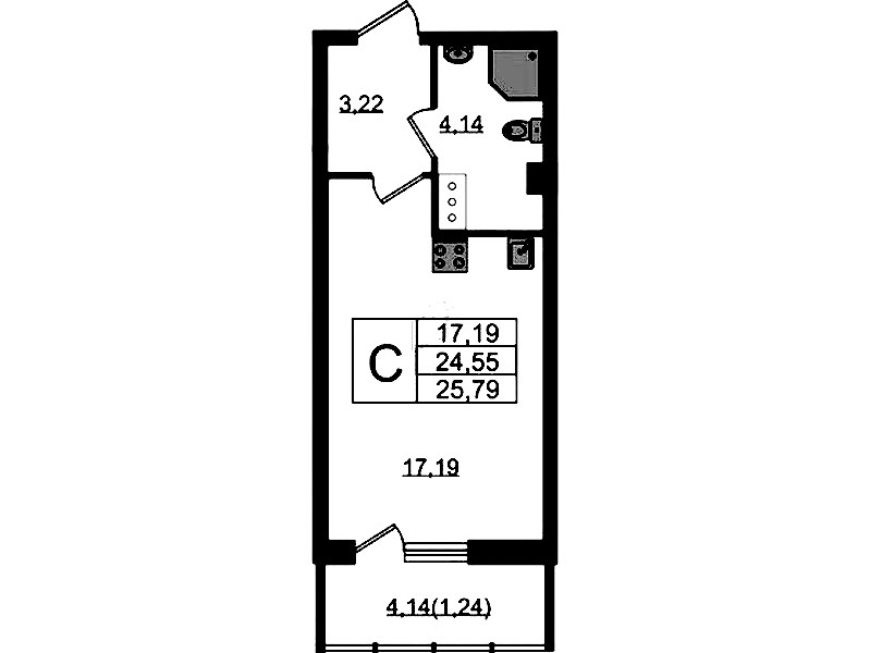 Квартира студия 25.79 м², 6/22 эт., ЖК «Левитан»