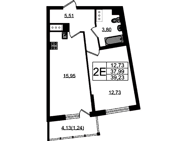1-комнатная квартира 39.23 м², 7/22 эт., ЖК «Левитан»