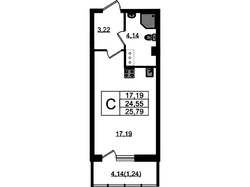 Квартира студия 25.79 м², 8/22 эт., ЖК «Левитан»