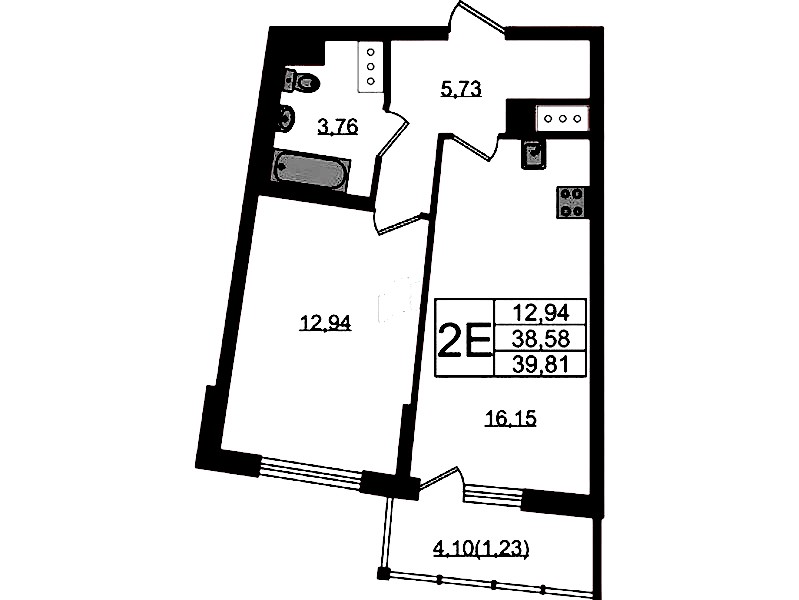 1-комнатная квартира 39.81 м², 8/22 эт., ЖК «Левитан»