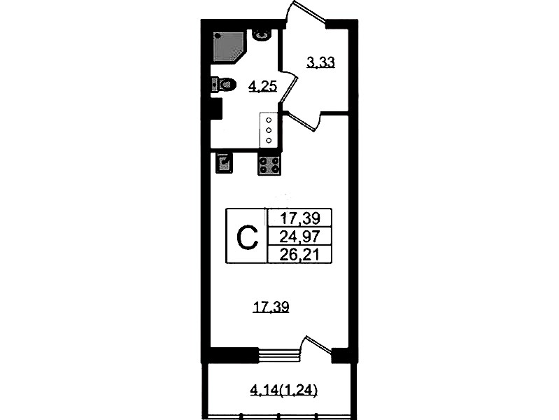 Квартира студия 26.21 м², 13/22 эт., ЖК «Левитан»