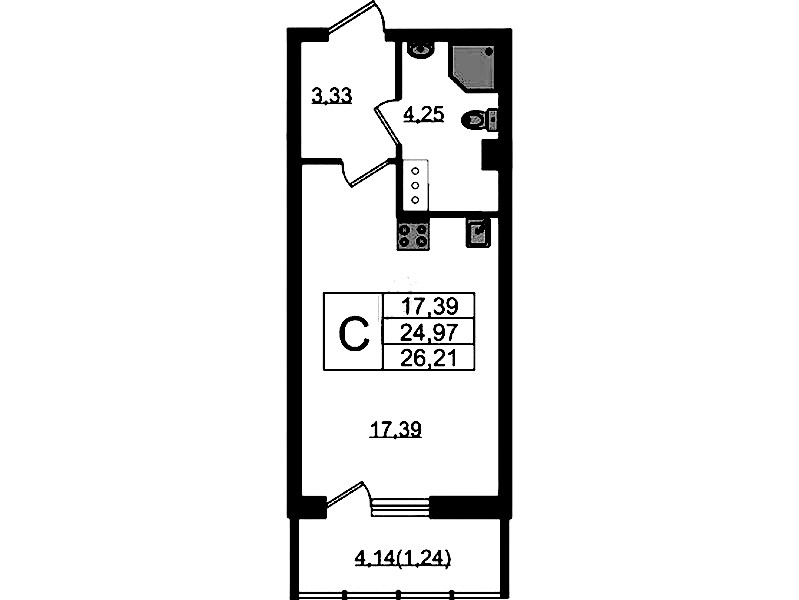 Квартира студия 26.21 м², 18/22 эт., ЖК «Левитан»