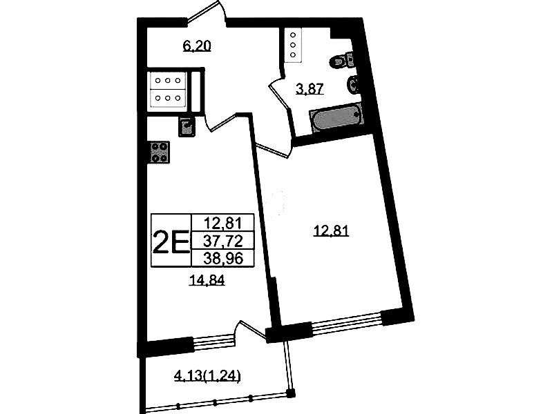 1-комнатная квартира 38.96 м², 20/22 эт., ЖК «Левитан»