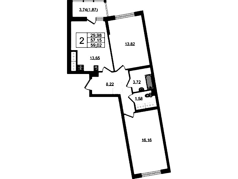 2-комнатная квартира 59.02 м², 21/22 эт., ЖК «Левитан»