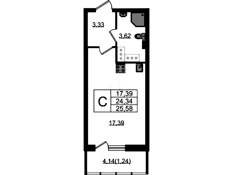 Квартира студия 25.58 м², 22/22 эт., ЖК «Левитан»