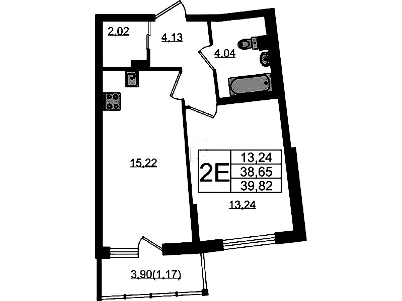 1-комнатная квартира 39.82 м², 2/22 эт., ЖК «Левитан»