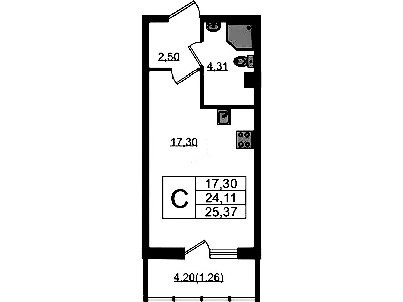 Квартира студия 25.37 м², 2/22 эт., ЖК «Левитан»
