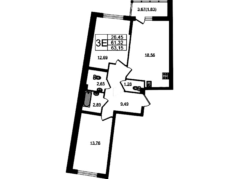 2-комнатная квартира 63.15 м², 2/22 эт., ЖК «Левитан»