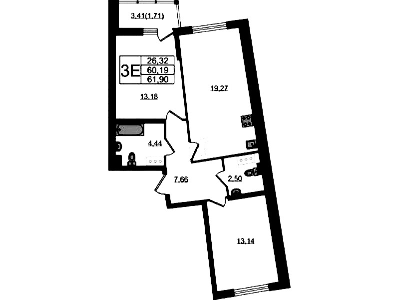 2-комнатная квартира 61.9 м², 4/22 эт., ЖК «Левитан»