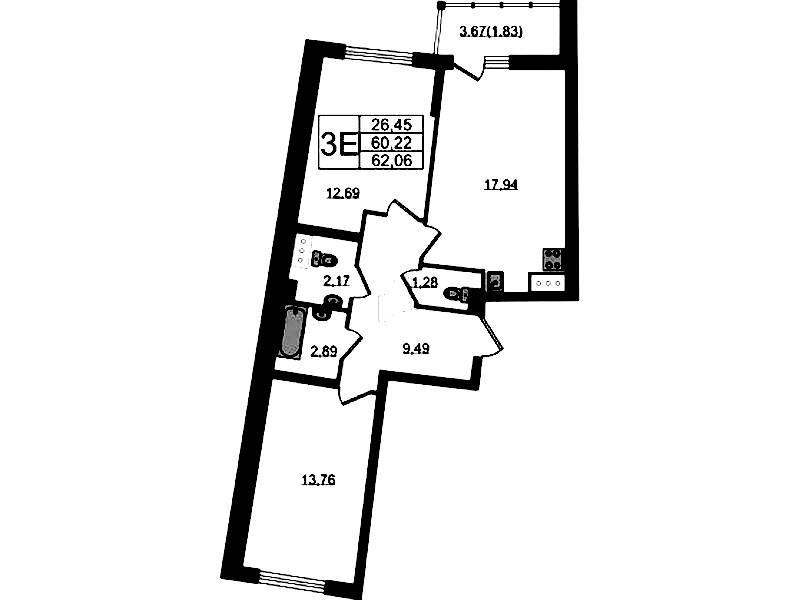 2-комнатная квартира 62.06 м², 6/22 эт., ЖК «Левитан»