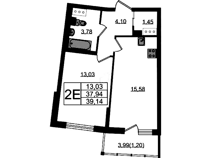 1-комнатная квартира 39.14 м², 8/22 эт., ЖК «Левитан»