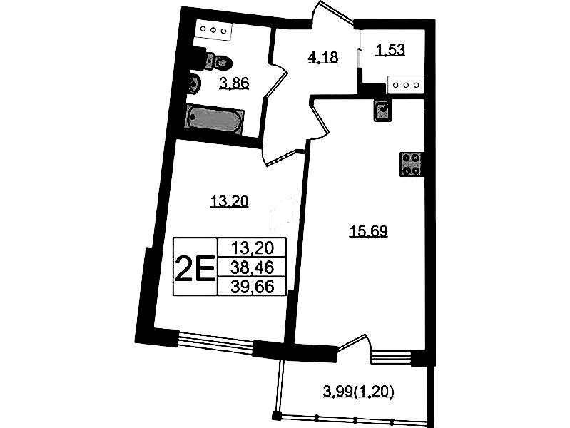 1-комнатная квартира 39.66 м², 12/22 эт., ЖК «Левитан»