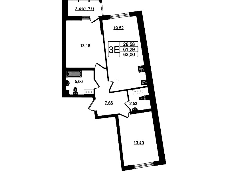 2-комнатная квартира 63 м², 18/22 эт., ЖК «Левитан»