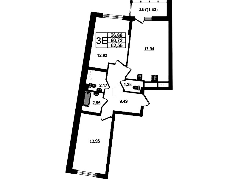 2-комнатная квартира 62.55 м², 18/22 эт., ЖК «Левитан»