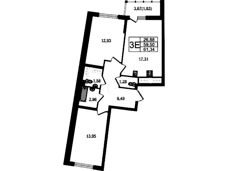 2-комнатная квартира 61.34 м², 20/22 эт., ЖК «Левитан»