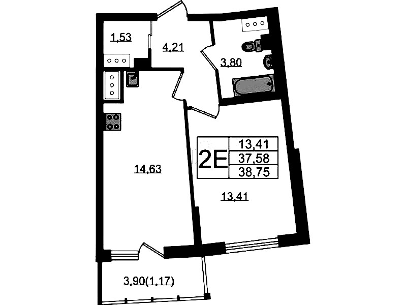 1-комнатная квартира 38.75 м², 22/22 эт., ЖК «Левитан»
