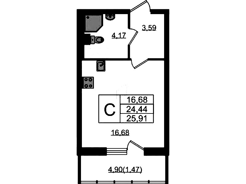 Квартира студия 25.91 м², 2/22 эт., ЖК «Левитан»