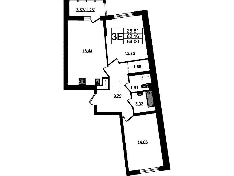 2-комнатная квартира 64 м², 4/22 эт., ЖК «Левитан»