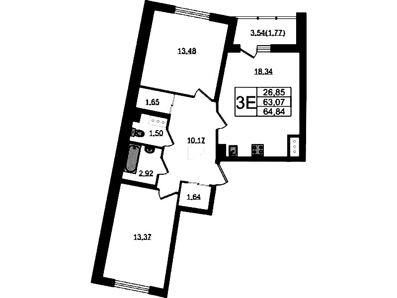 2-комнатная квартира 64.84 м², 8/22 эт., ЖК «Левитан»