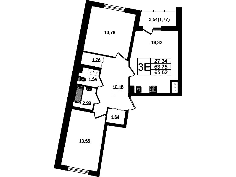 2-комнатная квартира 65.52 м², 13/22 эт., ЖК «Левитан»