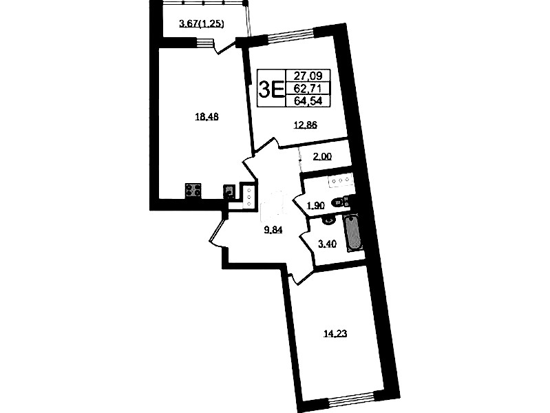 2-комнатная квартира 64.54 м², 17/22 эт., ЖК «Левитан»