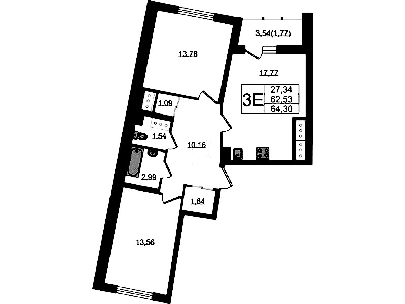 2-комнатная квартира 64.3 м², 20/22 эт., ЖК «Левитан»