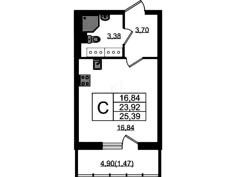 Квартира студия 25.39 м², 22/22 эт., ЖК «Левитан»