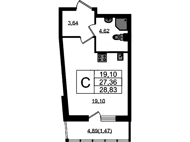 Квартира студия 28.83 м², 1/22 эт., ЖК «Левитан»