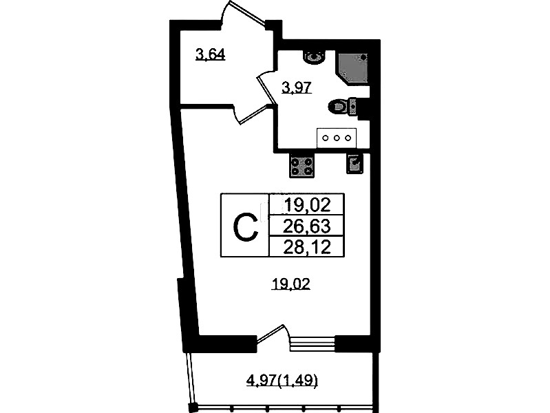 Квартира студия 28.12 м², 2/22 эт., ЖК «Левитан»