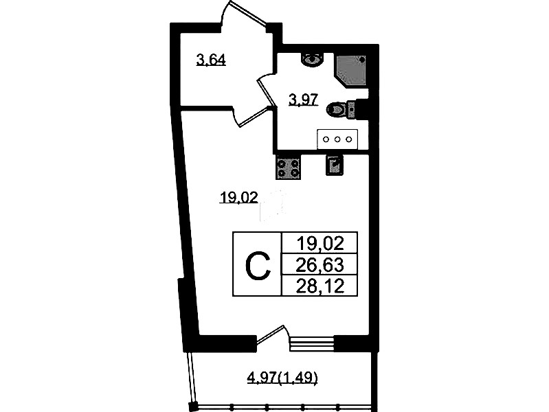 Квартира студия 28.12 м², 3/22 эт., ЖК «Левитан»