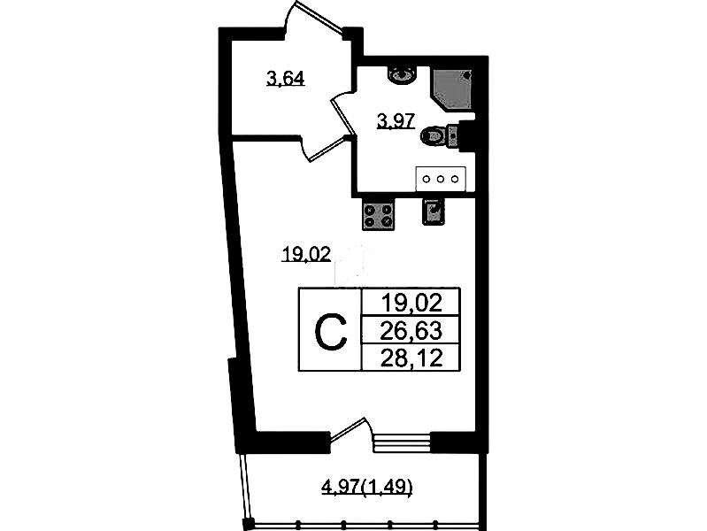 Квартира студия 28.12 м², 7/22 эт., ЖК «Левитан»