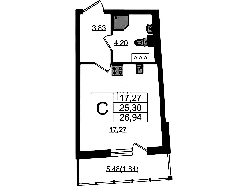 Квартира студия 26.94 м², 8/22 эт., ЖК «Левитан»