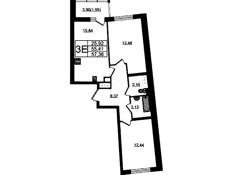 2-комнатная квартира 57.36 м², 13/22 эт., ЖК «Левитан»