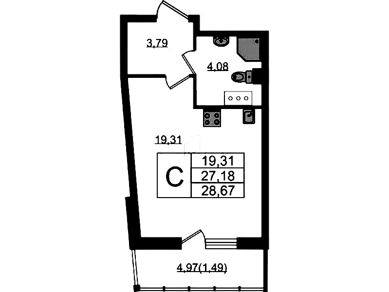 Квартира студия 28.67 м², 14/22 эт., ЖК «Левитан»