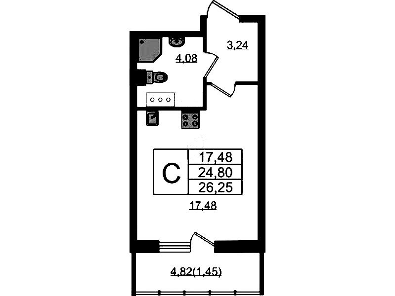 Квартира студия 26.25 м², 18/22 эт., ЖК «Левитан»